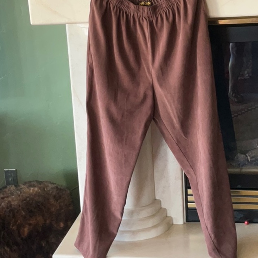 Bob Mackie Wearable Art Brown Faux Suede Look Side Pockets Pull On Pants Size 1X